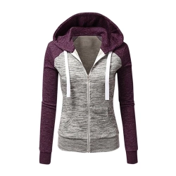 Womens Casual Zipper Up Hooded Sweatshirts Long Sleeves Patchwork