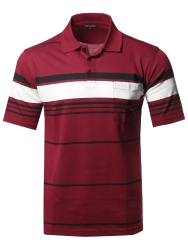 Mens Basic Everyday Stripe Chest Pocket Polo T Shirt