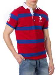 Mens Rugby Stripe Pique Polo Shirt
