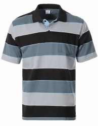 Mens Wide Striped Polo Shirt Contrasting Collar Short Sleeve Yarn Dye