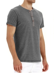 Mens Henley Shirts Buttons Short Sleeve Casual Tops Slim Fit T Shirts Men Casual Tee Blouse