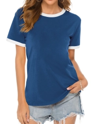 Women Solid Color Crew Neck Short Sleeves Tee Shirt