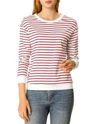 Womens Long Sleeve Contrast Color Striped Pullover T Shirt Womens Long Sleeve Contrast Color Striped Pullover T Shirt