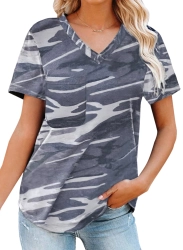 Womens Tee Shirt Camo Print V Neck Short Sleeve Graphic T Shirts Casual Summer Loose Fit Tee Tops With Pocket Womens Tee Shirt Camo Print V Neck Short Sleeve Graphic T Shirts Casual Summer Loose Fit Tee Tops With Pocket