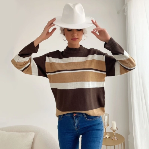 Womens High Neck Stripe Sweater Supplier Bangladesh