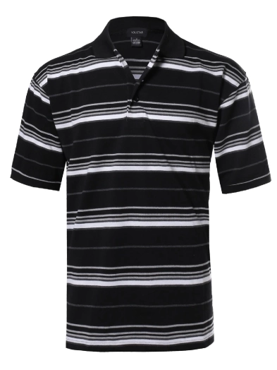 Mens Basic Casual Short Sleeves Stripe 3 Button Placket Polo