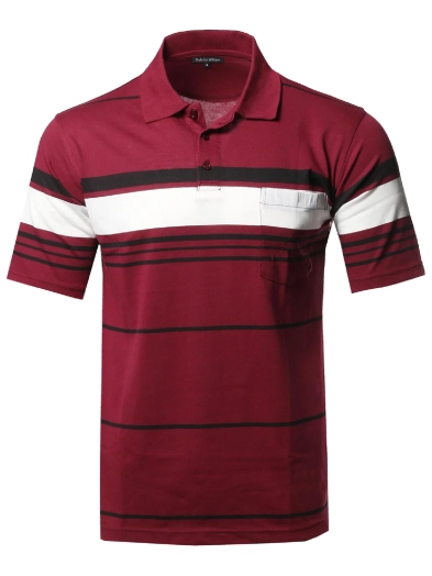 Mens Basic Everyday Stripe Chest Pocket Polo T Shirt