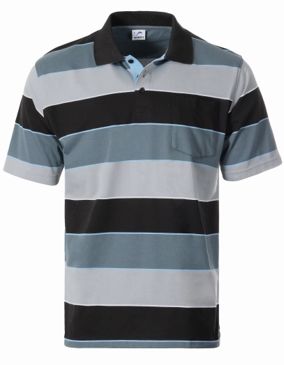 Mens Wide Striped Polo Shirt Contrasting Collar Short Sleeve Yarn Dye