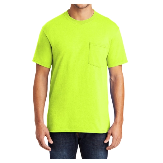 Mens Cotton Polyester Pocket Tee Safety Green Medium
