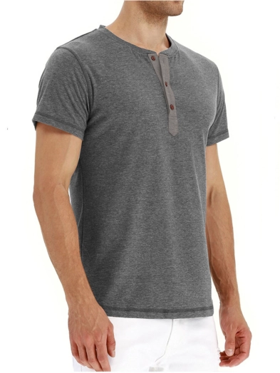Mens Henley Shirts Buttons Short Sleeve Casual Tops Slim Fit T Shirts Men Casual Tee Blouse