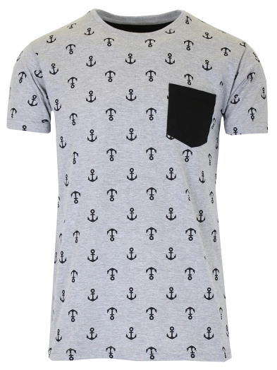 Mens Slim Fitting Short Sleeve Printed Tee With Chest Pocket