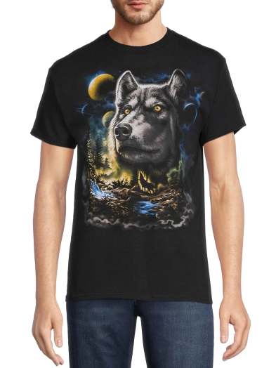 Mens Wolf Night Graphic T Shirt